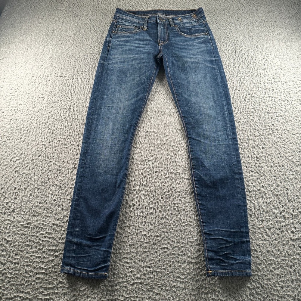 R13 Jeans Womens 25 Boy‎ Skinny Howell Indigo Stretch Whiskered Distressed Slim